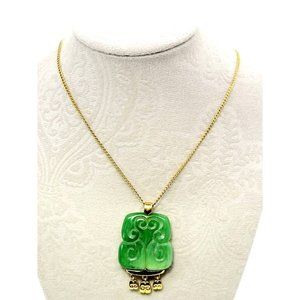 Vintage Glam Crown Trifari Craved Green Apple Jade Lucite Statement Necklace